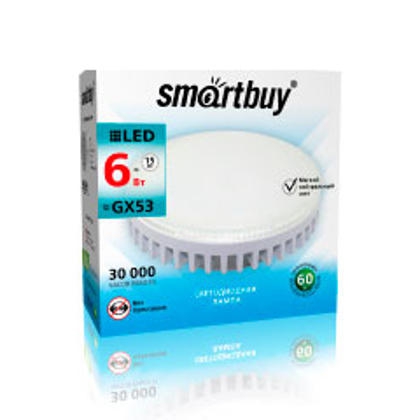 Светодиодная (LED) Tablet GX53 Smartbuy-6W/3000K/Мат стекло